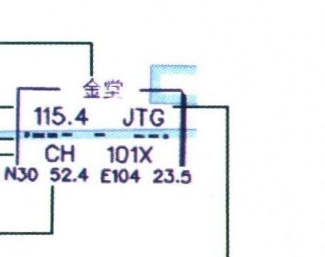 真实航图中的 VOR 导航台信息框：金堂台 115.4MHz、识别码 JTG、莫尔斯电码、波道 CH101X、坐标 N30°52.4′ E104°23.5′